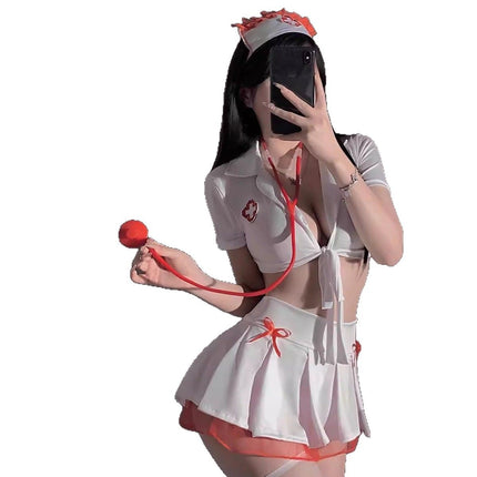 Pure Desire Style cos Nurse Uniform War Gown Bow Tie Belt Exhibit Waist Sexy Spice Girl Free Adult Lingerie