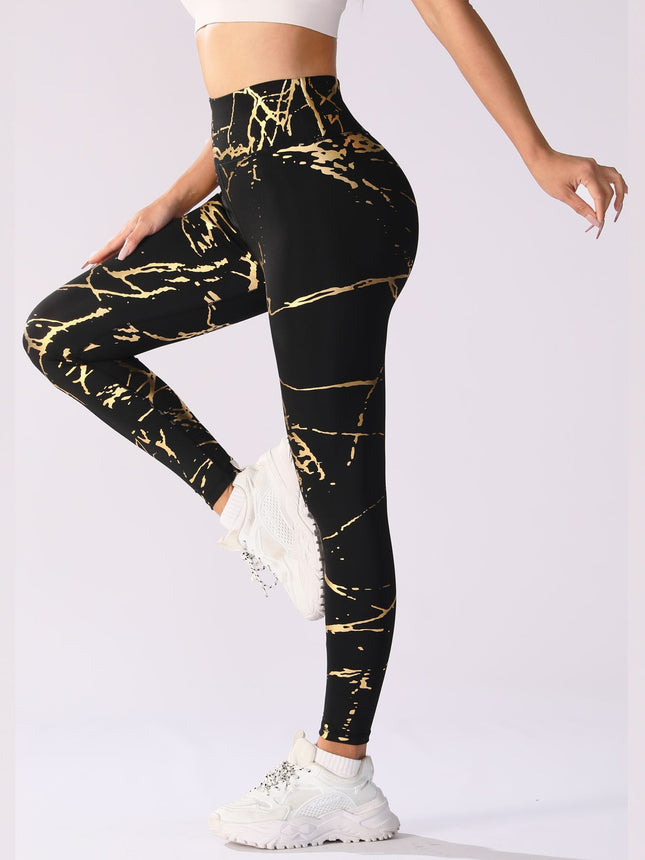 European and American Style Gold-Stamped Yoga Pants for Women, High-Waisted, Butt-Lifting, Sun-Protective, Sports Cropped Pants, Trendy Tight-Fitting Quick-Dry Training Fitness Pants
