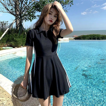 Women's Summer New Conservative Belly Covering Slimming Sports Boxer Hot Spring Swimsuit for Students