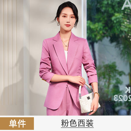 Spring and Autumn Ladies suit 2024 New Western Style Light Luxury Long Sleeve Suit Pink Business Wear Elegant Goddess Fan Dress