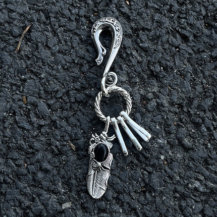 Original three-ring key chain pendant ink black hemp wreath old high-end waist ornaments cross-border e-commerce