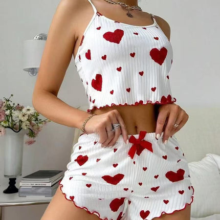 New Cross-Border Women's Heart Pajamas Two-Piece Set Hot Style Pajamas Two-Piece Set Sexy Slim Women's Pajamas