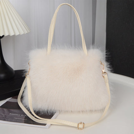 Autumn and Winter Fashion Single Shoulder Crossbody Bag Faux Fox Fur Women's Bag Fresh Versatile Solid Color Plush Small Square Crossbody Bag