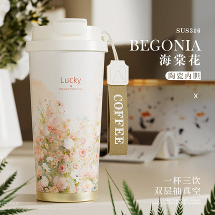 New Ceramic Thermos Coffee Cup for Girls, a Lucky Charm with High Aesthetic Value, Double Drinking Cup, Lily of the Valley Gift Cup