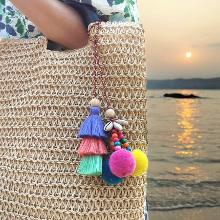 Vintage Ethnic Style Bag Hanging Ornaments Bohemian Ocean Style Handmade DIY Woven Fur Ball Shell Tassel Pendant