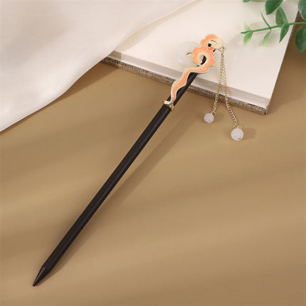 Antique Hairpin Step Tassel Wood Hairpin Imitation Ebony Headwear Disc Hair Simple Accessories Ancient Dress Hairpin Women's Hair