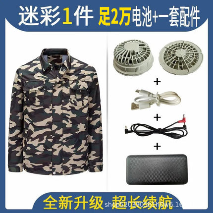 Cross-border supply air conditioning clothes summer outdoor worker labor protection work clothes short sleeve air conditioning shirt fan clothes coat