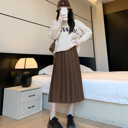 Women's Autumn and Winter New Thickened Woolen Pleated Skirt High Waist Slimming Loose plus size Elasto Mid-length Overskirt