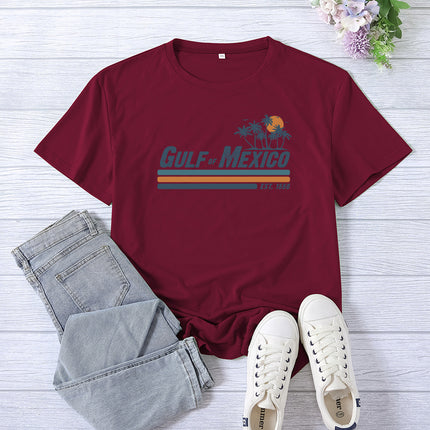 Amazon Supply Guif of Mexico Printed Short-Sleeved Women's Casual Summer Casual Loose Round Neck