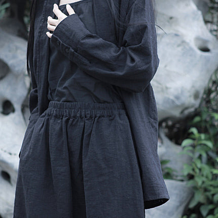 Cotton Linen Dark Cold Style Design Sense Sand Wash Linen Suit Skirt suit 2 Colors