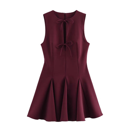 2025 Cross-Border Foreign Trade Wholesale Summer Suede Split Design Tea Break Style Large Hem Sleeveless Dress