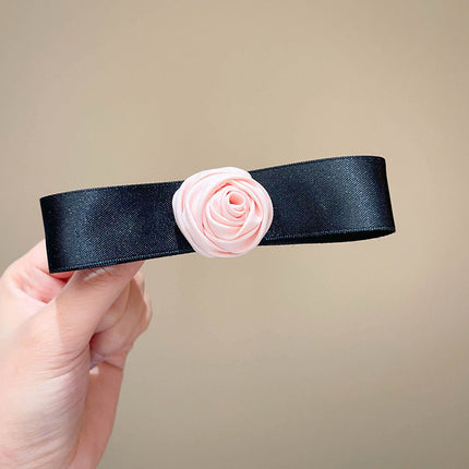 French pink rose flower bow hairpin women's back spring clip elegant hair rope Internet celebrity duckbill clip