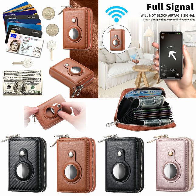 Suitable for Apple Airtag Locator Organ Card Holder Rfid Double Zipper Wallet Cover Carbon Fiber Pu Storage Card Holder