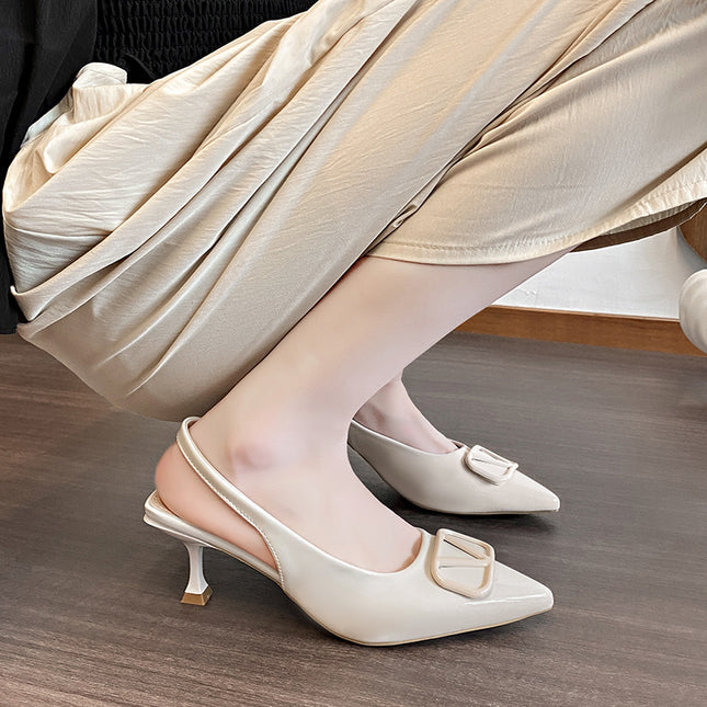 2025 New Spring & Fall Elegant High-Heeled Shoes French Stiletto Pointed Toe Beautiful Toe-Cap Sandals Nude Women's Shoes