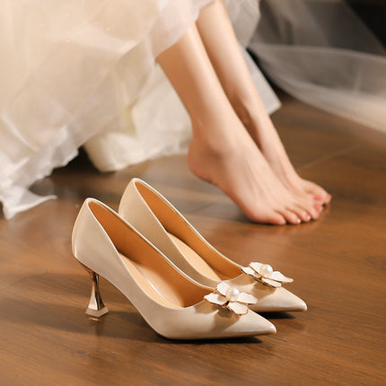 C758-45 Apricot New Bridesmaid Wedding Shoes Bridal Shoes Women's High Heels Main Wedding Dress Wine Glass Heel Non-Tiring Shoes