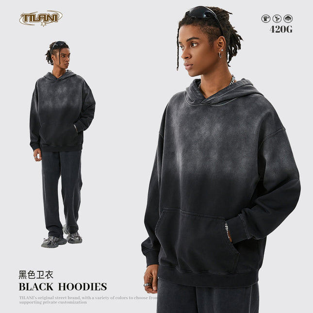 Tilani Men's 2025 Spring and Autumn Heavyweight Pure Cotton Sweatshirt European and American Trend Brand Sprayed Horse Washed Vintage Hooded Jacket