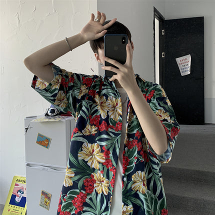 Summer Short-Sleeved Shirt for Men Ins Retro Funny Human Head Personalized Print Trendy Brand Korean Style Loose Shirt Trendy Top