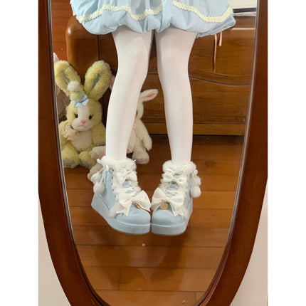 Autumn and Winter New Shoes Thick-Soled Sweet Soft Girl Boots Chick Yellow Cute Soft Fur Ball Lolita Shoes