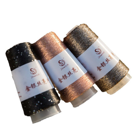 silk yue/diy hand-woven wool ball sweater line magic color gold and silver sequin line wrapped flower colorful companion wiring