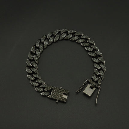 European and American hip hop style full diamond encryption Cuban chain clavicle chain necklace hipster cool flash personality butterfly buckle necklace accessories