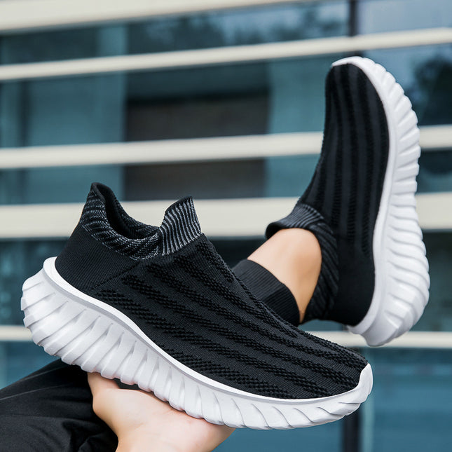 Cross-Border New Couple's Slip-On Summer New Fly-Knit Breathable Running Shoes Girls' Shoes Knitted Women's Shoes