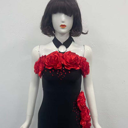 European and American Cross-Border New Fashion Halter Neck Flower Diamond Elegant Elegant Lady Bandage Women's Dress Evening Dress