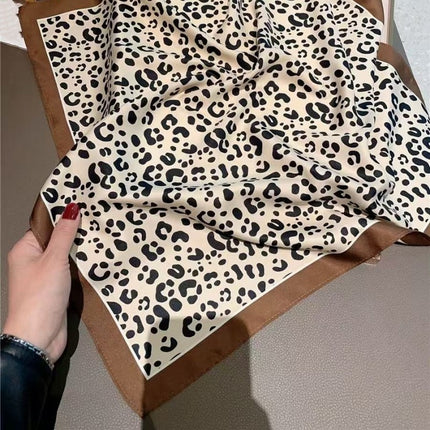Korean Cashew Silk Scarf Women's Square Scarf Leopard Print Silk Scarf Imitation Silk Scarf Elegant Fashion Four Seasons Cross-Border Printed Scarf