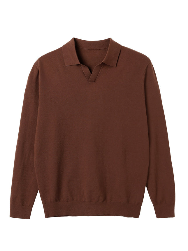 Light Luxury Seagull Collar Long-Sleeved Knitwear Autum Men's Knitwear Light Business Lyocell Lapel Wool Bottoming Shirt