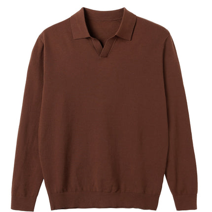 Light Luxury Seagull Collar Long-Sleeved Knitwear Autum Men's Knitwear Light Business Lyocell Lapel Wool Bottoming Shirt
