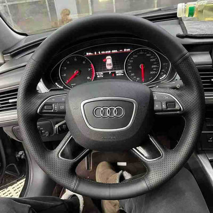 Suitable for Audi Q5L Steering Wheel Cover Microfiber Leather Hand-Sewn A4L/A6L/Q2Lq7Q6Q3A3A5 Steering Wheel Cover