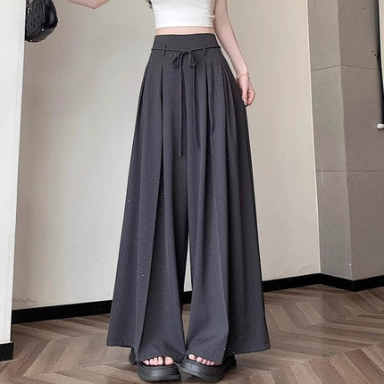 Fine Shiny Piece Suit Casual Pants Women's Summer New Wide Leg Culottes Hanging High Waist Slimming Loose Mop Pants