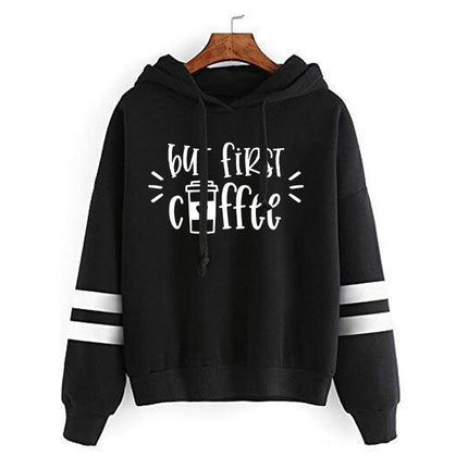 Foreign trade cross-border first cup of coffee But First Coffee printed parallel bars hooded vests autumn and winter Europe and the United States