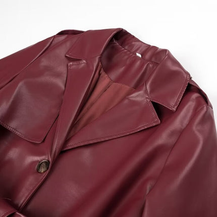 Amazon's Hottest Spring New European and American Clothing Fashionable Lace-Up Extended Leather Jacket