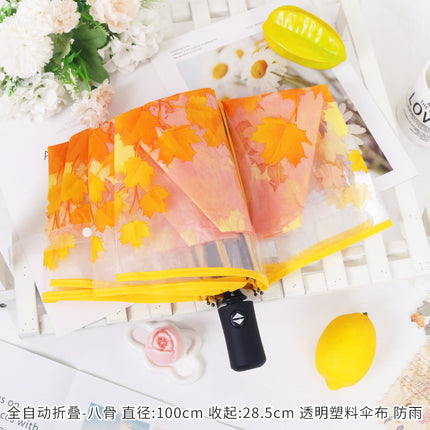 Fully Automatic Folding Plastic Transparent Cherry Blossom Umbrella for Women, Long Handle Apollo Style, Fresh and Simple, for Children, Students, Performances, Wholesale