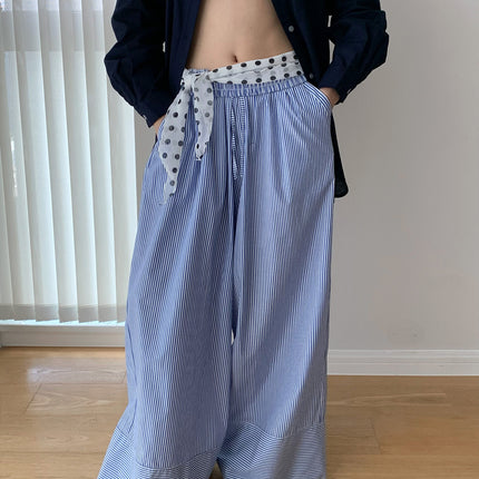 Dorothy's New Autum Product Blue Stripesd Relaxed Wear Stripesd Wide-Leg Pants Women's Loose Drawstring Casual Pants