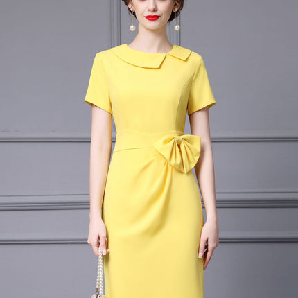 Zhili Yellow Niche Design Dress with Bow, Slim Fit, Figure-Flattering, Bodycon Gown, 2026 Spring New Model