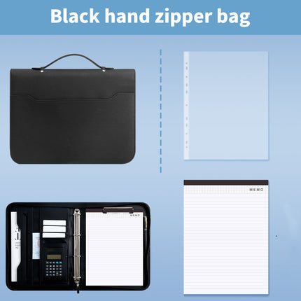 Spot Multifunctional A4 Folder Pu Leather Loose-Leaf Zipper Bag Office Business Satchel Manager Folder Custom Wholesale