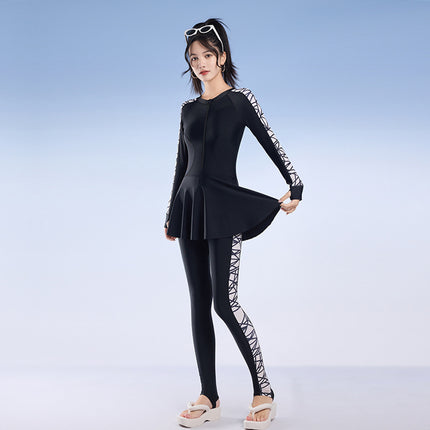 One-Piece Swimsuit for Women, One-Piece Skirt Style, Belly-Covering, Slimming, Conservative Sports European, American, Japanese and Korean Swimsuit, Wetsuit
