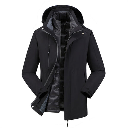Three-in-One Removable Outdoor Windproof Waterproof Fleece Down Hooded Jacket Jacket Group Clothes Printed Logo