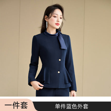 Blue Long-Sleeved Suit Jacket for Women, New Spring and Autumn Professional Suit Dress, Beauty Salon Hotel Front Desk Reception Work Uniform
