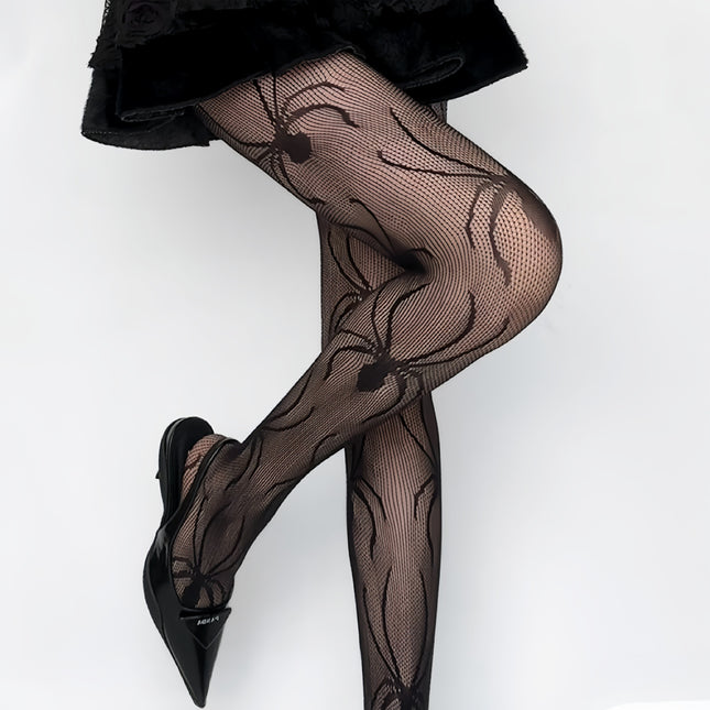 Internet Celebrity Retro Sexy Lace Pantyhose Gray Fishnet Stockings Spider Pattern Black Silk Fine Mesh Black Leggings