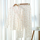 Side opening-wrinkled cloth-small flower-white / M