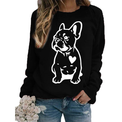 Foreign trade supply dog love printing round neck jacket sweater European size women's coat long sleeve cross-border autumn and winter leisure