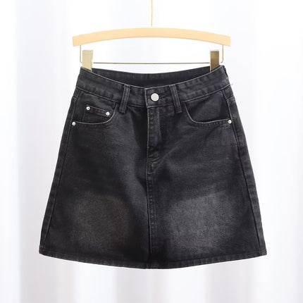 Plus Size Women's Design Denim Skirt Summer New Pear-Shaped Figure Fat mm High Waist Slimming Look A-Line Skirt