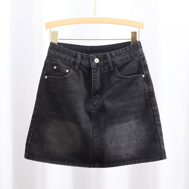 Plus Size Women's Design Denim Skirt Summer New Pear-Shaped Figure Fat mm High Waist Slimming Look A-Line Skirt