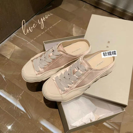 Cowhide Version ~ Weihua Store Elegant Satin Lace-Up Dissolving Shoes Color-Blocked Height-Increasing Platform Thick-Soled Casual Shoes Women's Sneakers