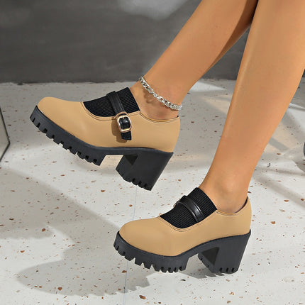 Cross-Border Foreign Trade Fashion High-Heeled Shoes for Women 2024 Winter New Casual Thick Heel Deep Mouth Shoes Round Toe Shoes