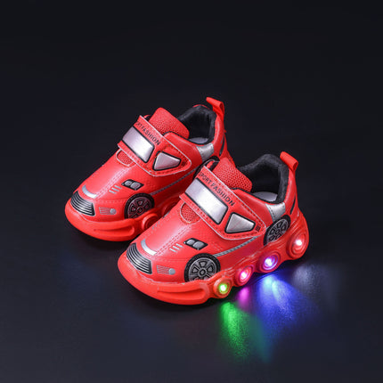 Foreign trade induction lamp shoes boys spring and summer new cartoon car boys and girls sneaker velcro bright light shoes tide