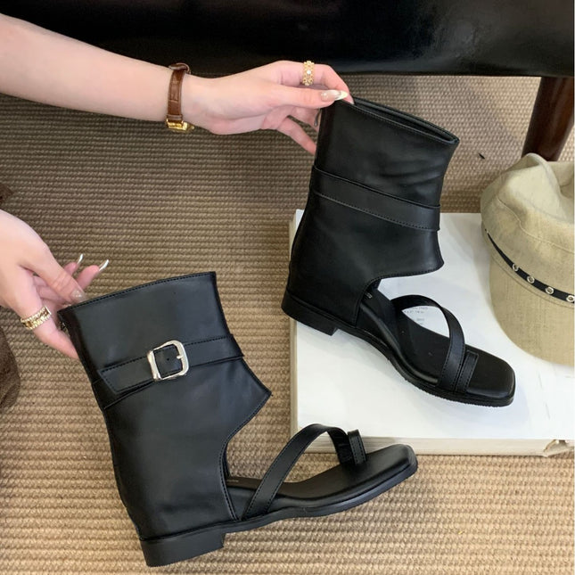 Korean Style Niche Retro Women's Boots Punk Street Color-Washed Trouser Boots 2024 Winter New Mid-Calf Fashion Boots for Women