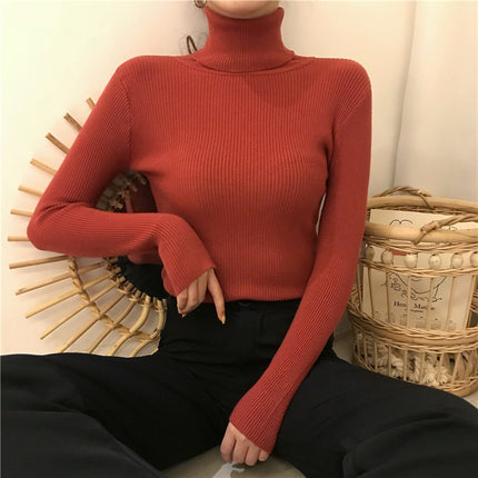 Factory direct turtleneck sweater women's autumn and winter all-match inner slim fit slim top black fashion knitted base shirt